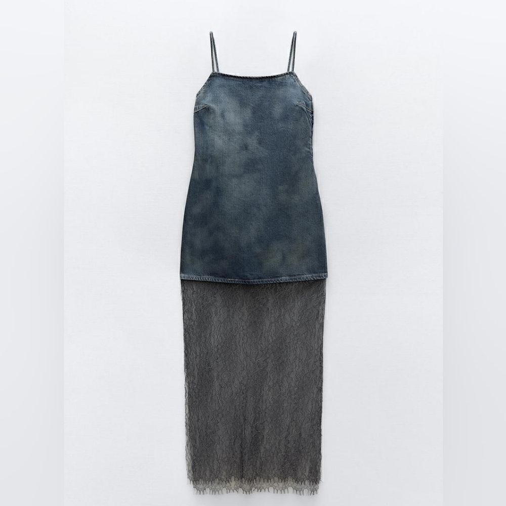 ZARA LACE TRIM DENIM DRESS - Picture 16 of 16